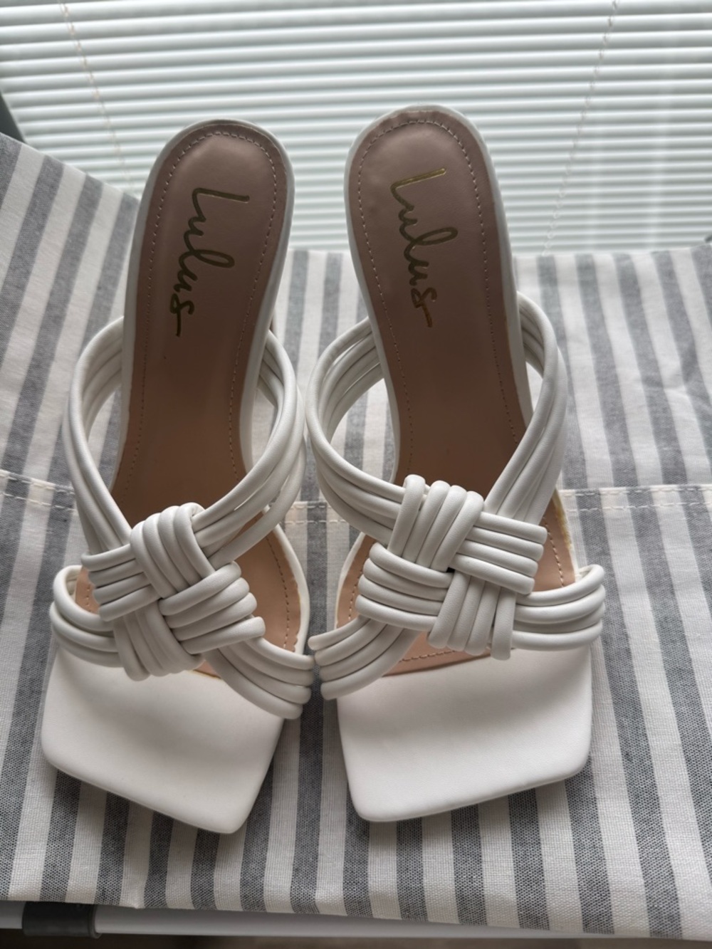 Lulu's White Knotted Multi-Strap Slide Heels
